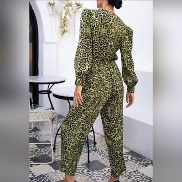 Jonny Cota Skingraft Making the Cut Green Leopard Animal Print Satin Jumpsuit XL - Picture 3 of 10